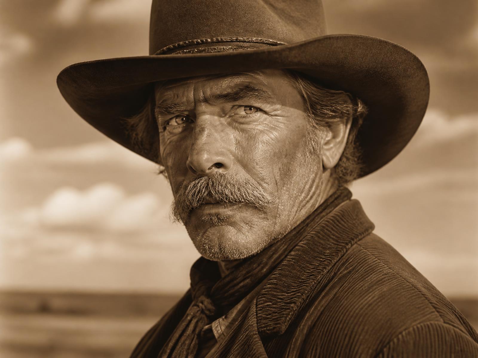 Cinematic portrait of actor Ray Callahan in a wide-brimmed hat
